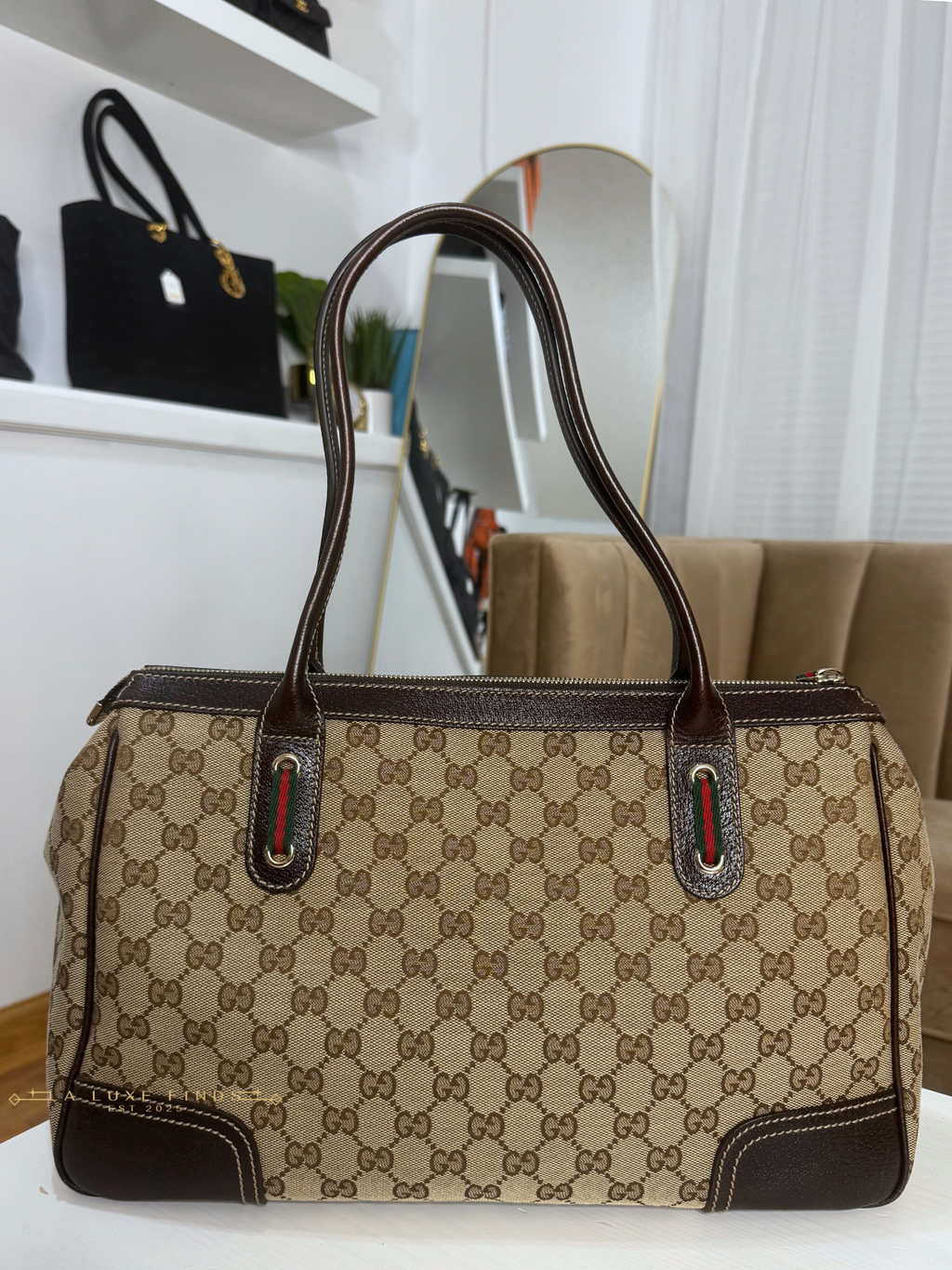 GUCCI Princy Ribbon Sherry Line Zippy Tote