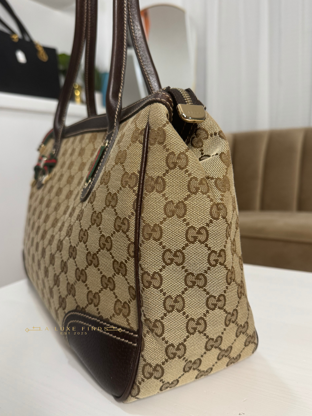 GUCCI Princy Ribbon Sherry Line Zippy Tote