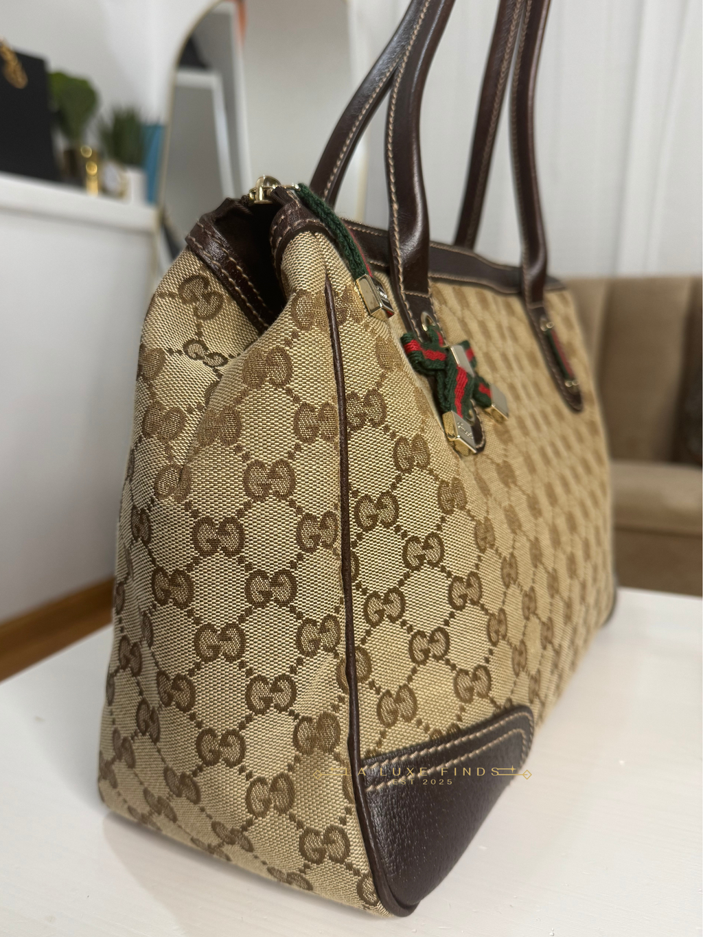 GUCCI Princy Ribbon Sherry Line Zippy Tote