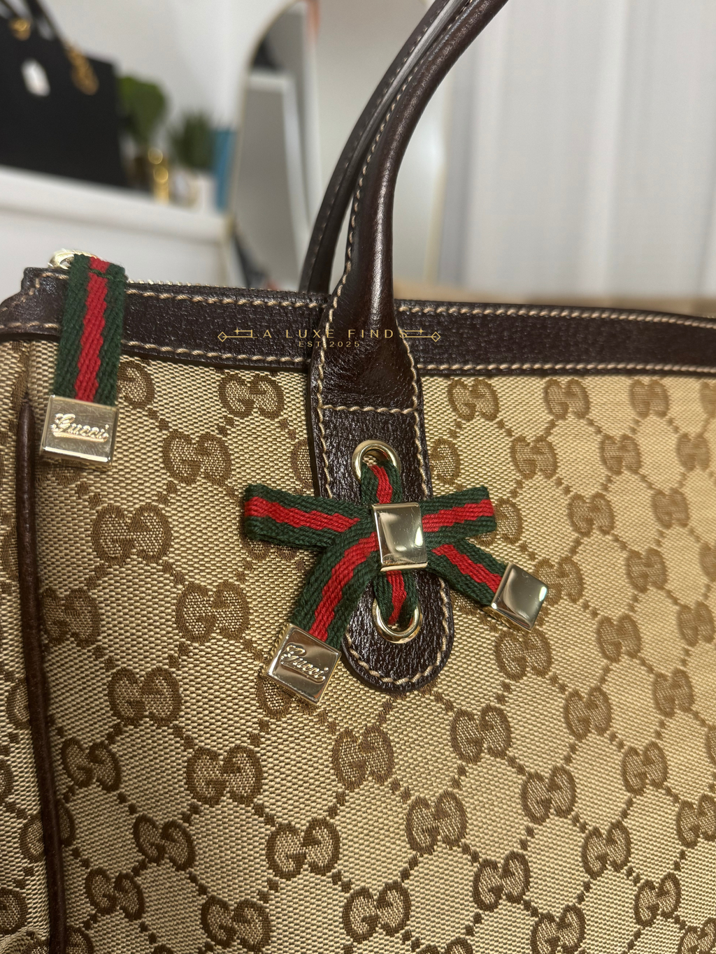 GUCCI Princy Ribbon Sherry Line Zippy Tote