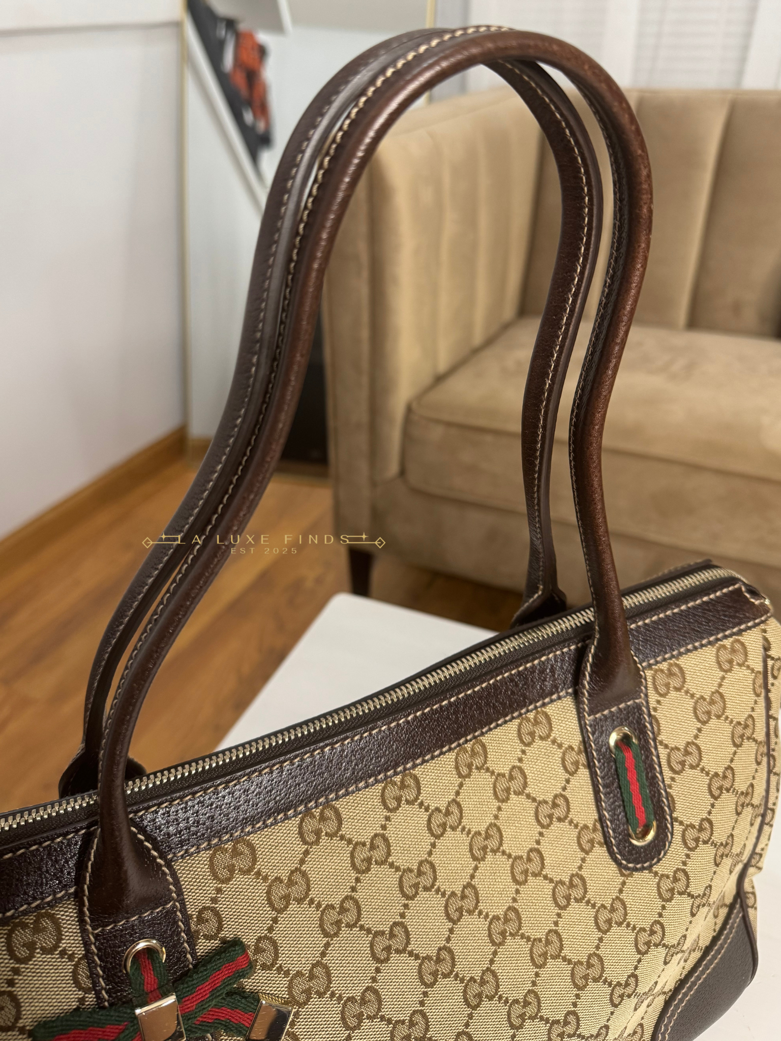 GUCCI Princy Ribbon Sherry Line Zippy Tote