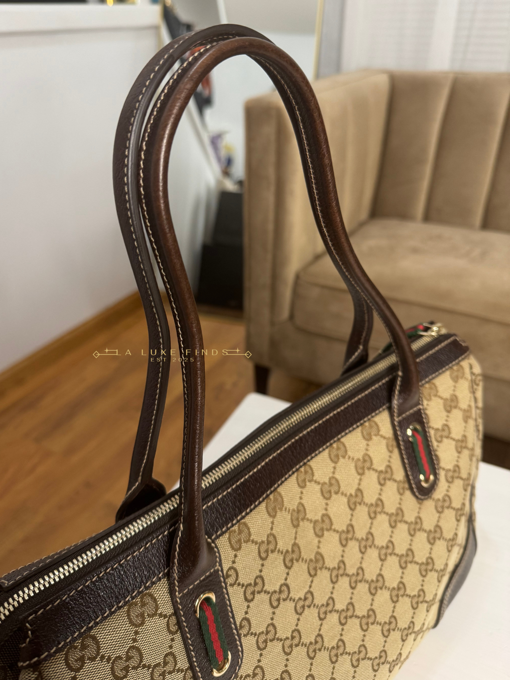 GUCCI Princy Ribbon Sherry Line Zippy Tote