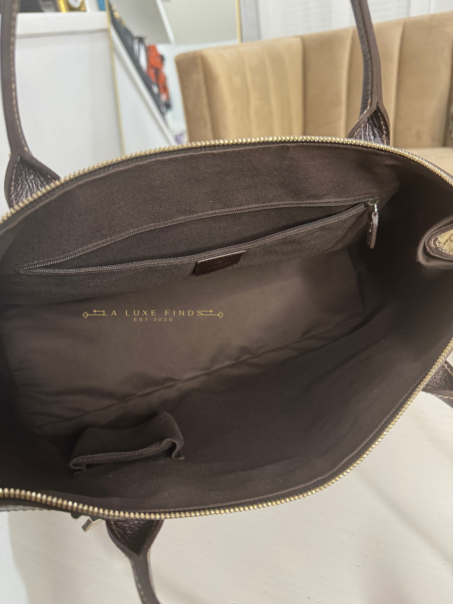 GUCCI Princy Ribbon Sherry Line Zippy Tote