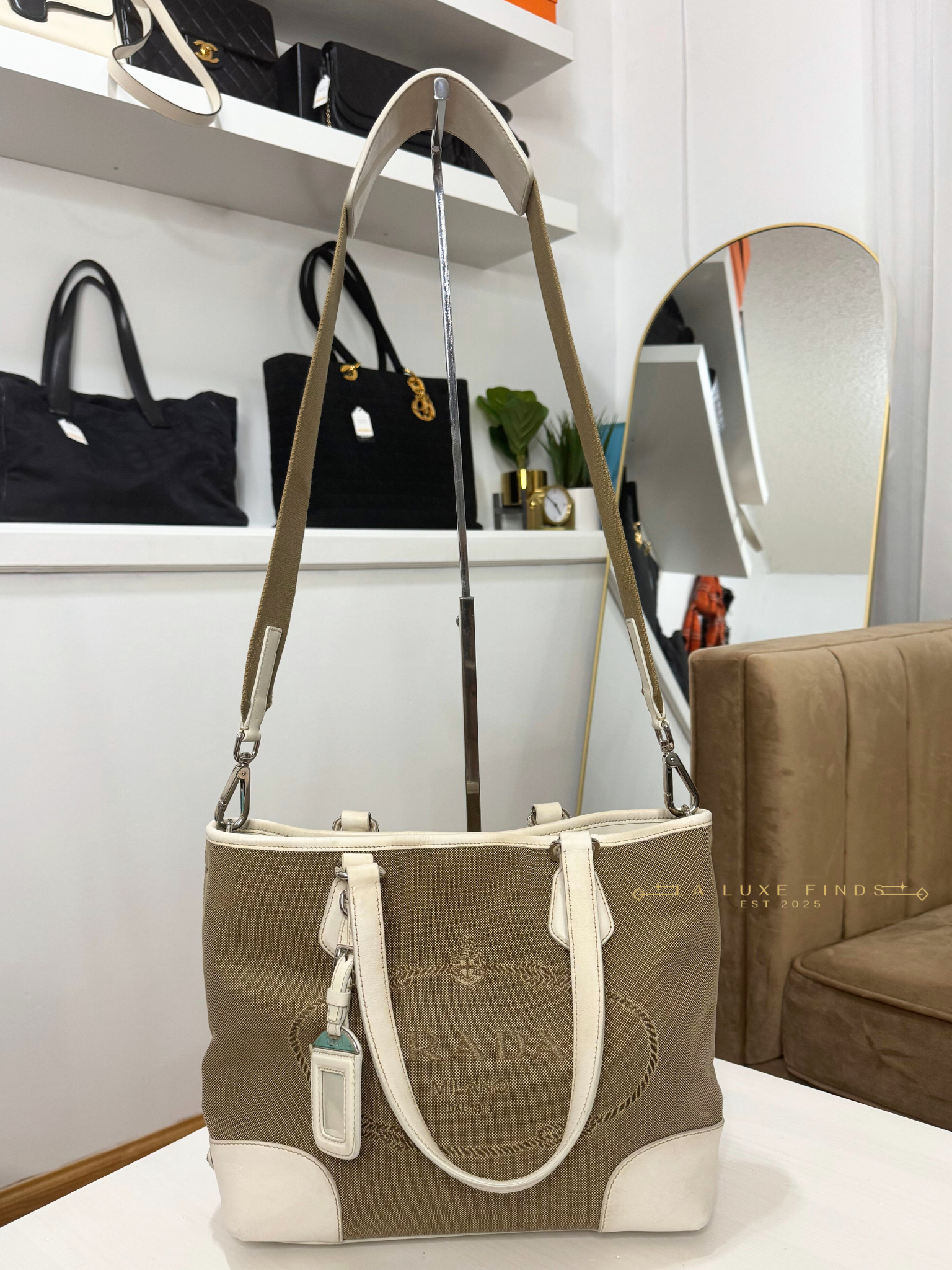 PRADA Logo Jacquard 2-way Bag