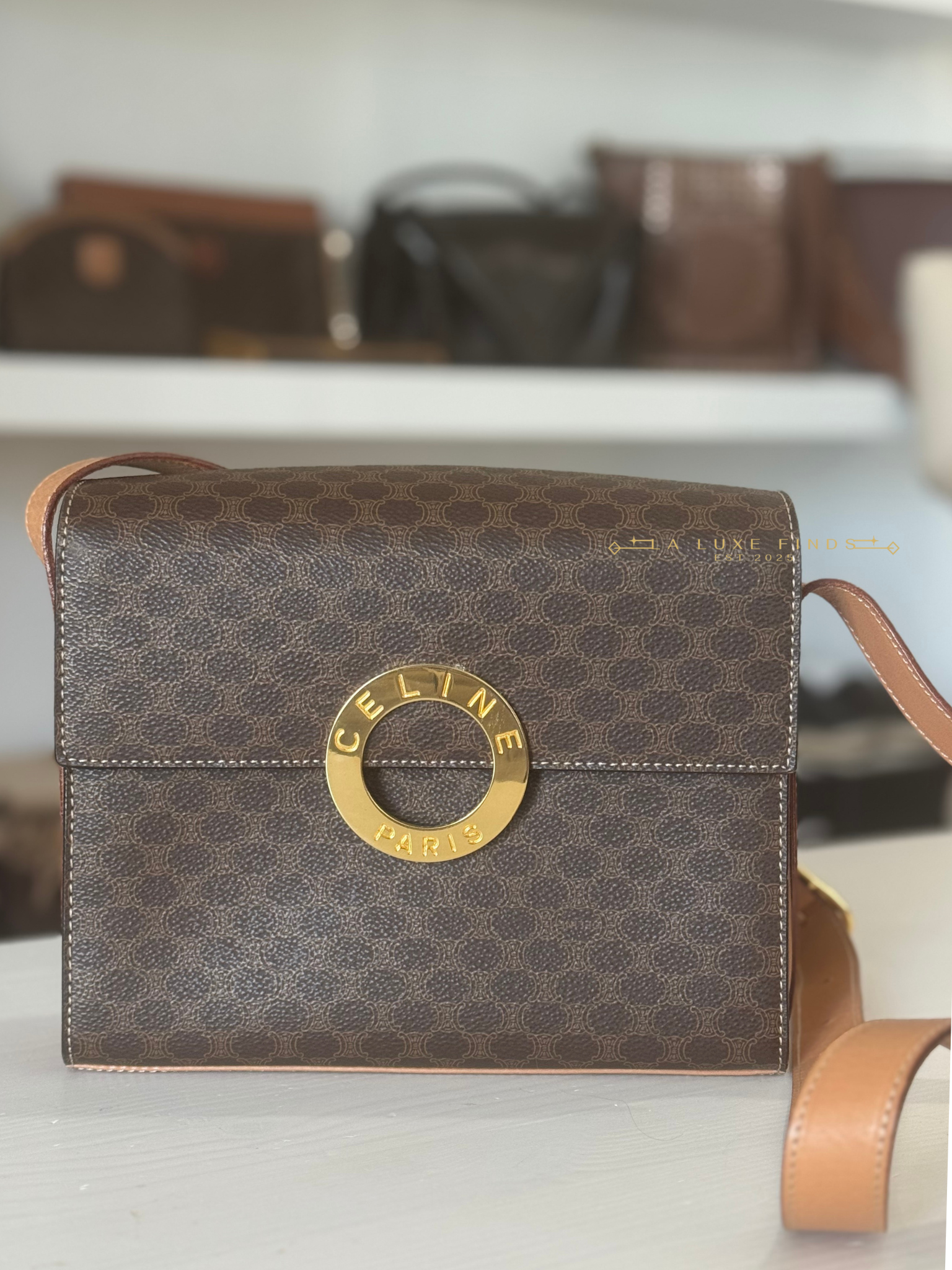 CELINE Macadam Round Logo Crossbody Bag