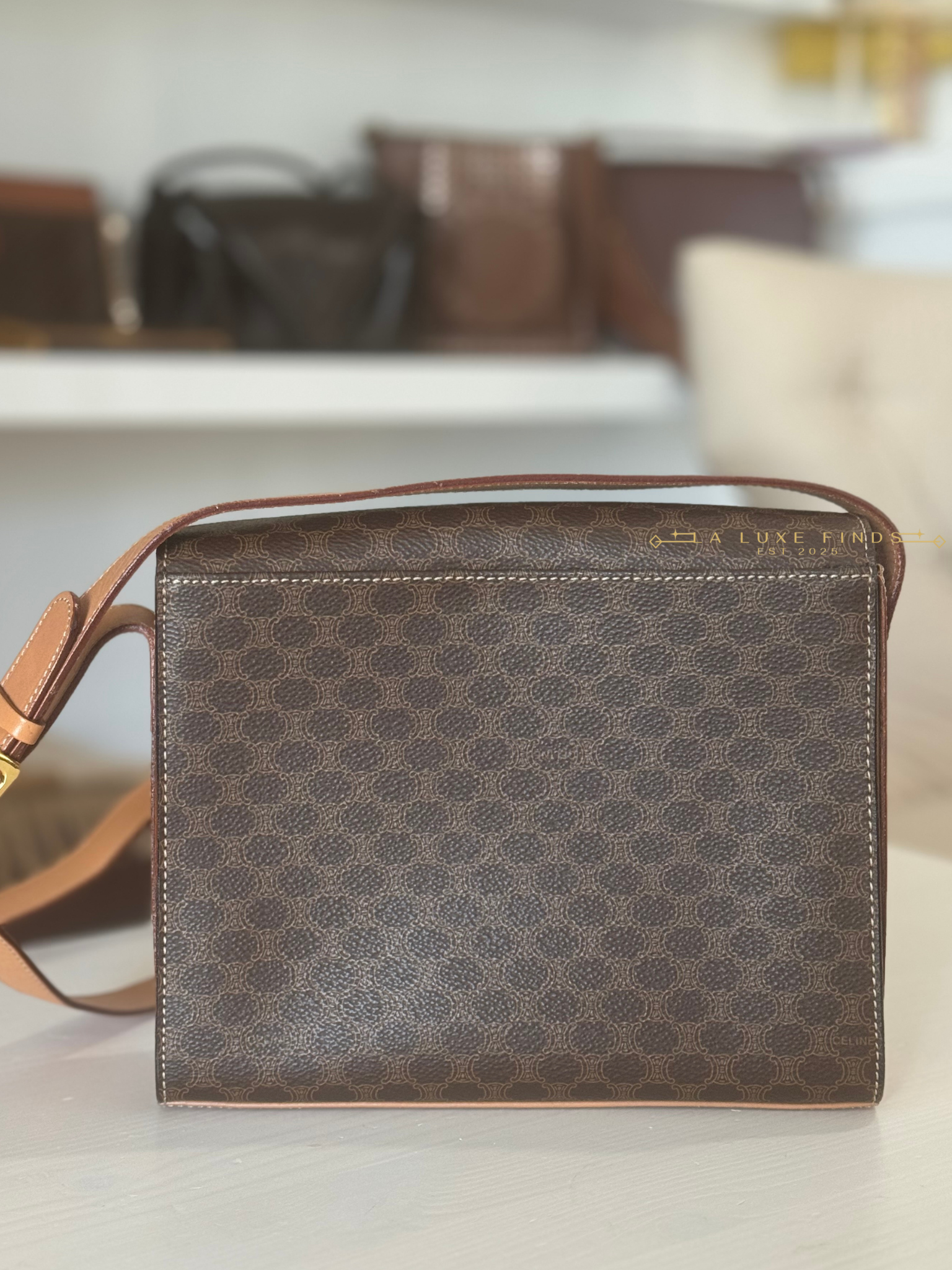 CELINE Macadam Round Logo Crossbody Bag