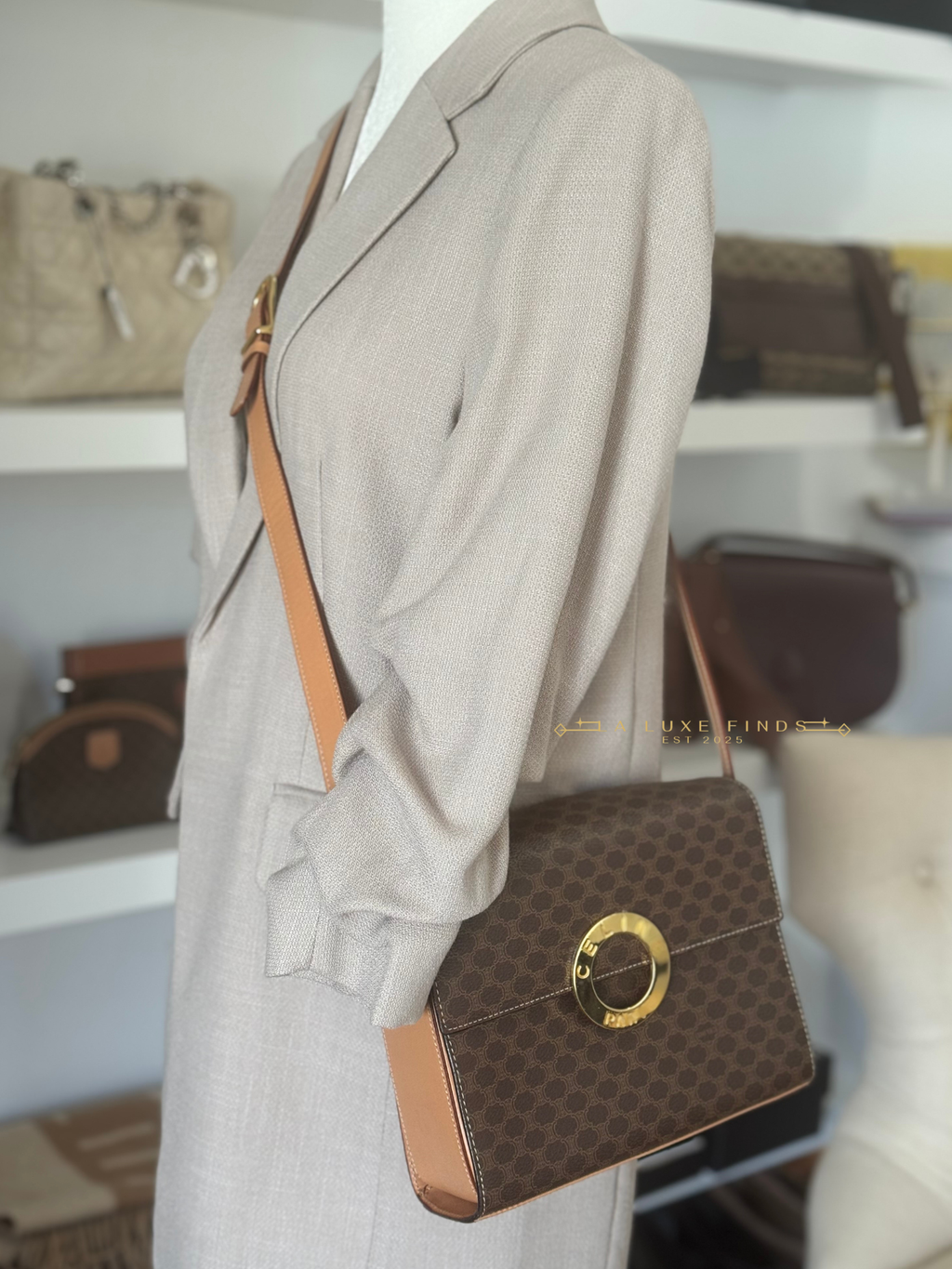 CELINE Macadam Round Logo Crossbody Bag