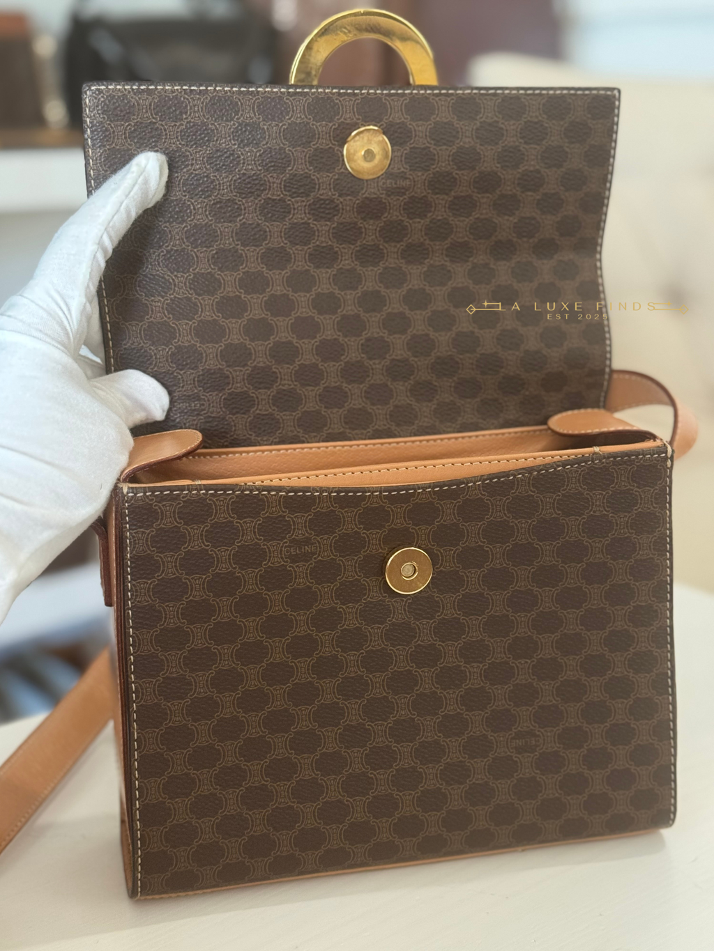 CELINE Macadam Round Logo Crossbody Bag