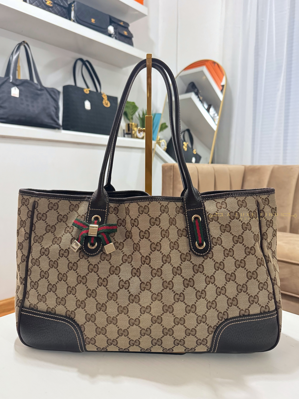 GUCCI Princy Ribbon Sherry Line Tote