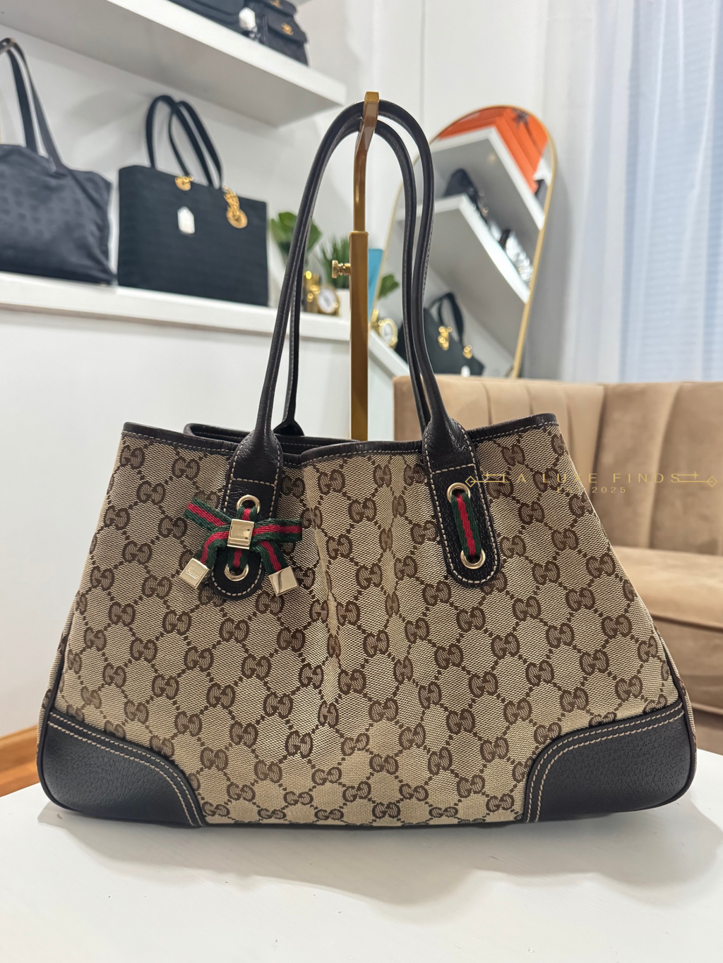 GUCCI Princy Ribbon Sherry Line Tote