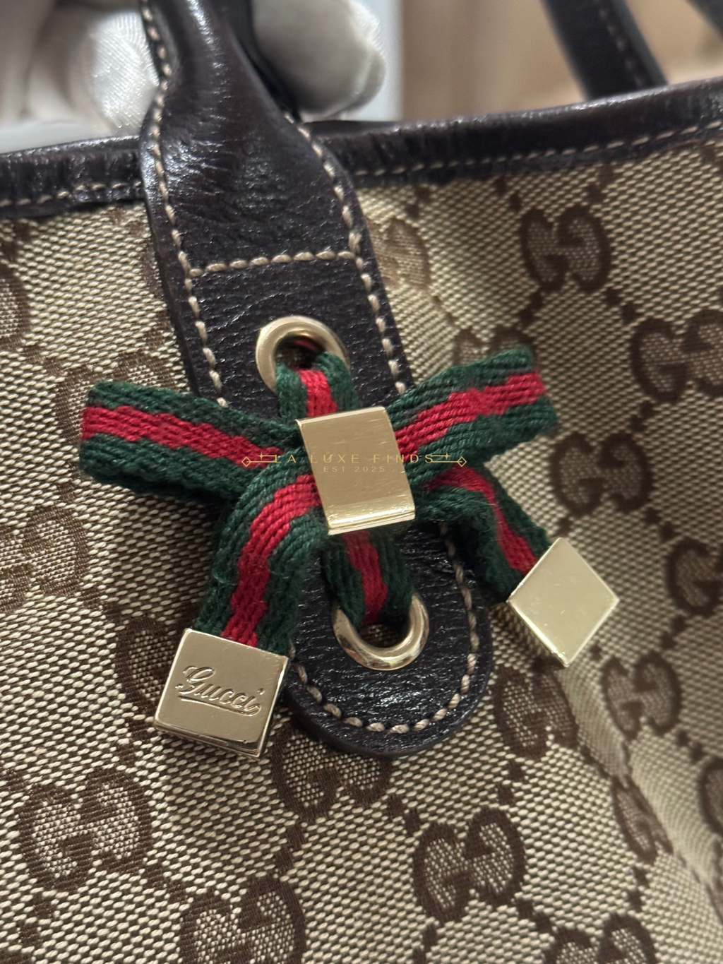 GUCCI Princy Ribbon Sherry Line Tote