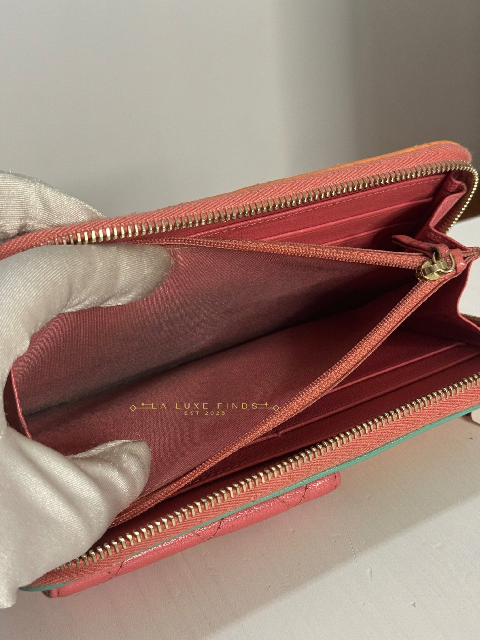 CHANEL Tricolor Lambskin Zip Around Wallet