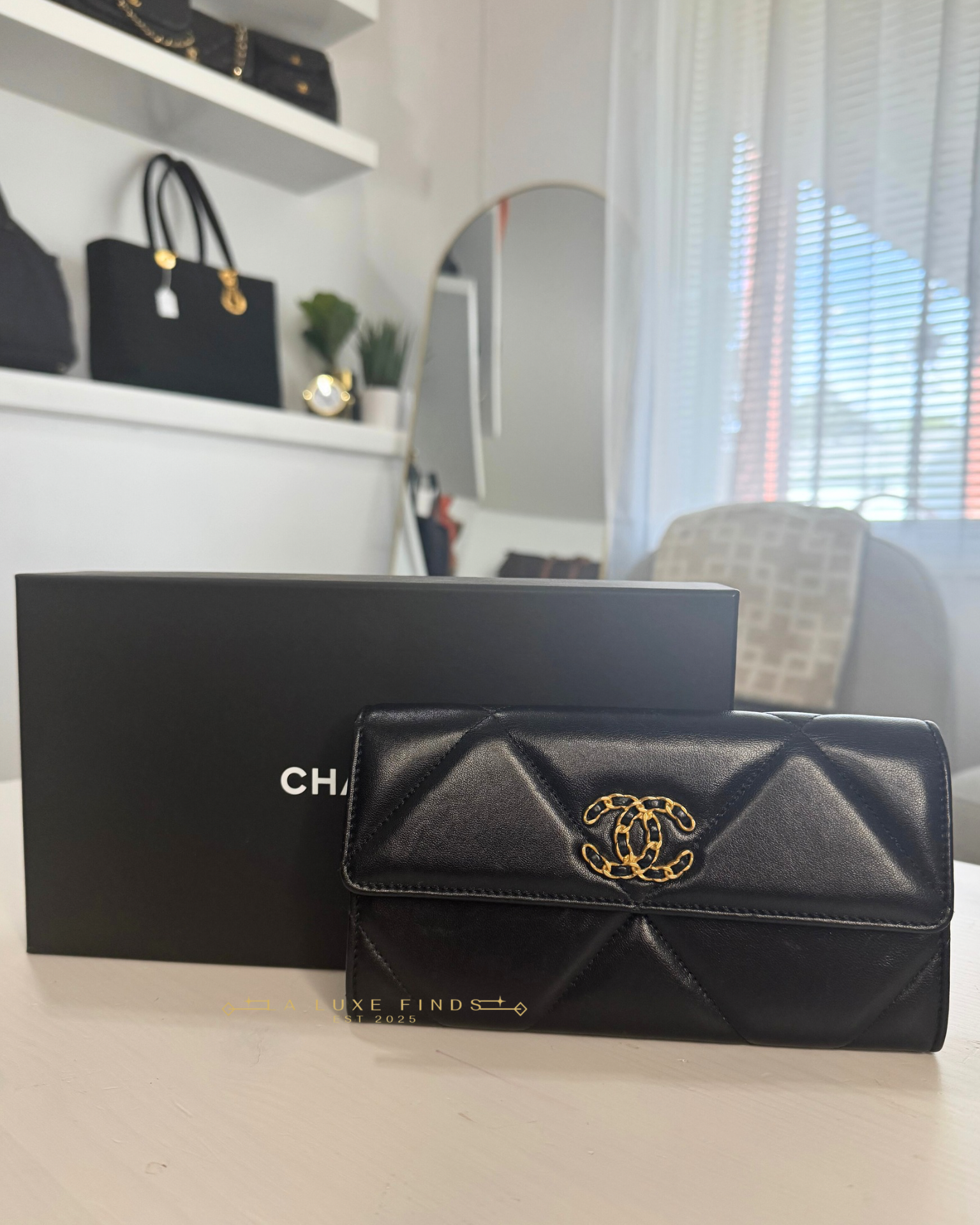 CHANEL 19 Lambskin Long Wallet