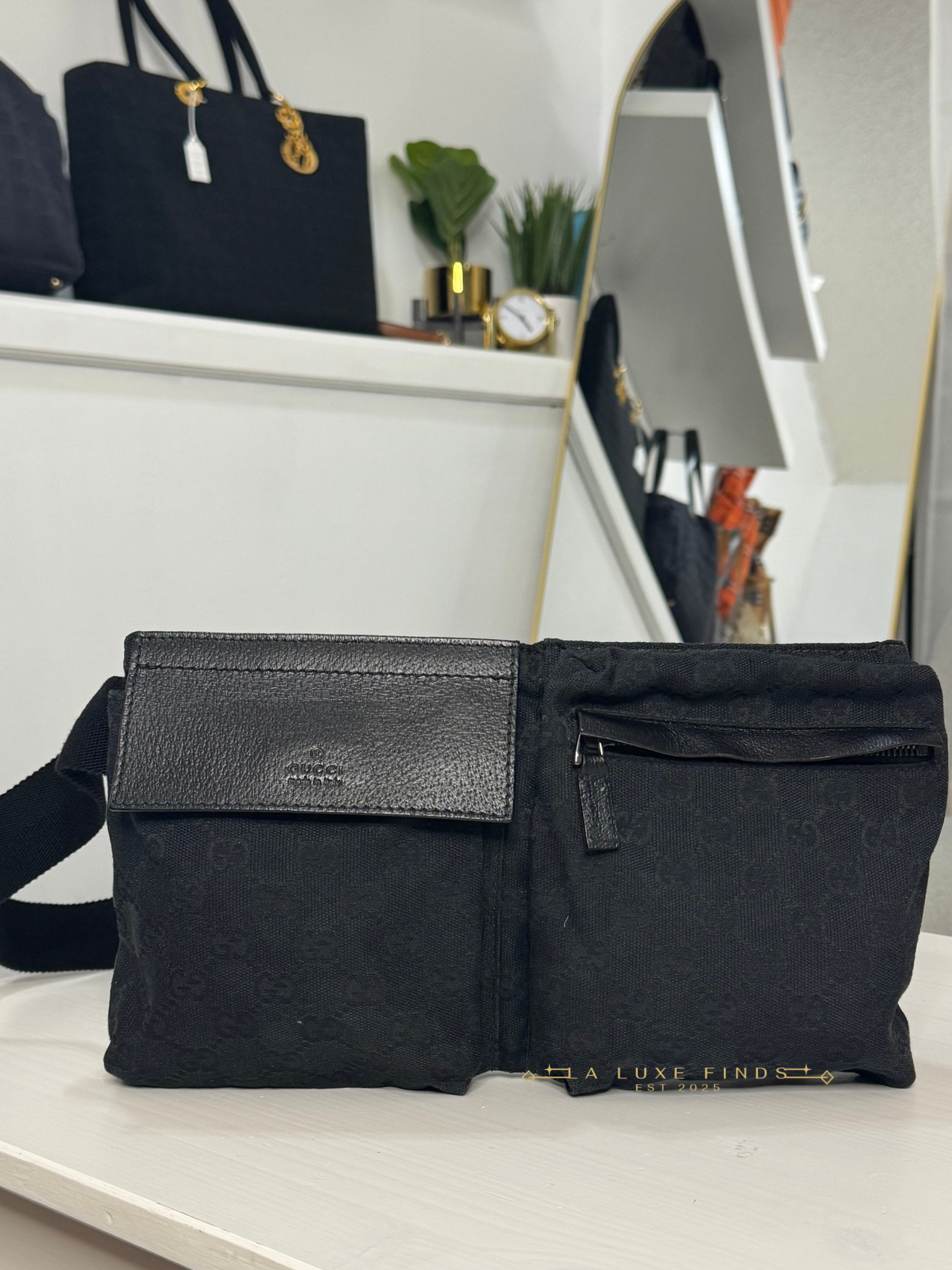 GUCCI GG Canvas Double Pocket Belt Bag