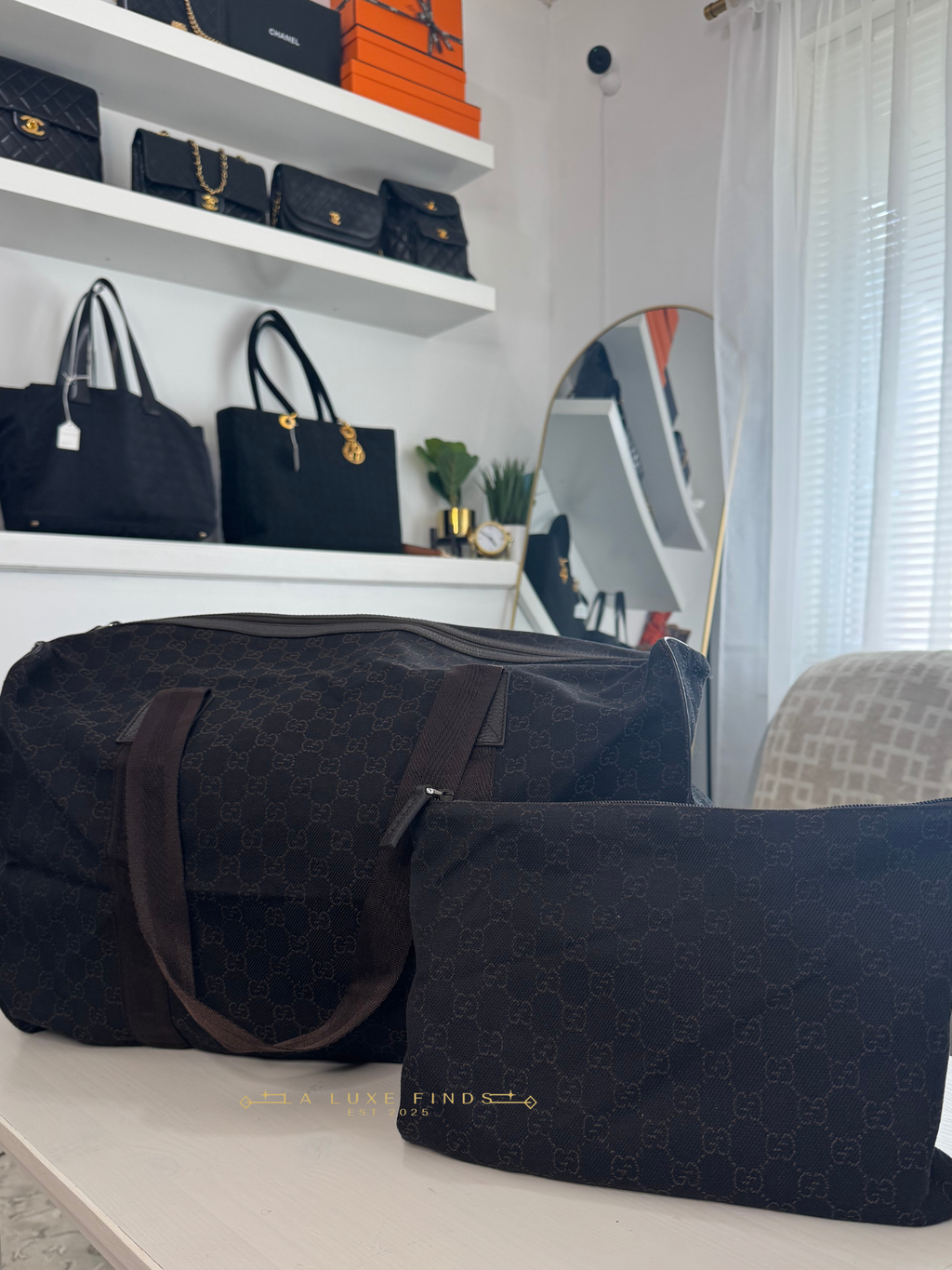 GUCCI Denim GG Canvas Collapsible Duffle Bag