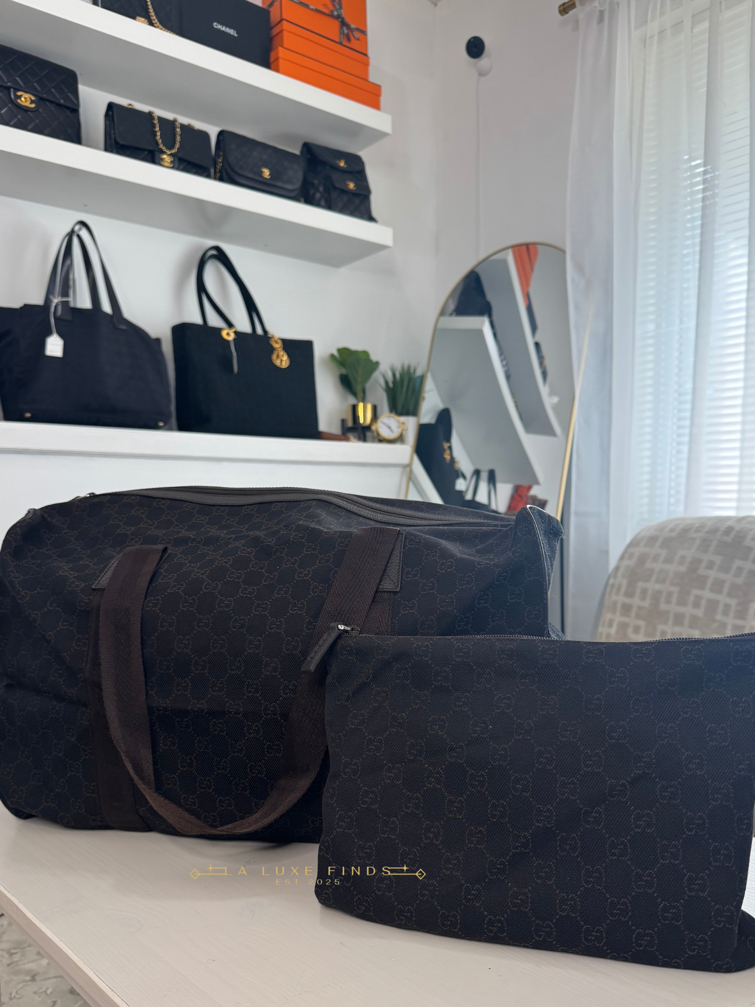 GUCCI Denim GG Canvas Collapsible Duffle Bag