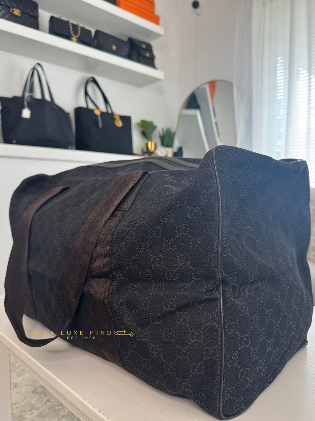 GUCCI Denim GG Canvas Collapsible Duffle Bag