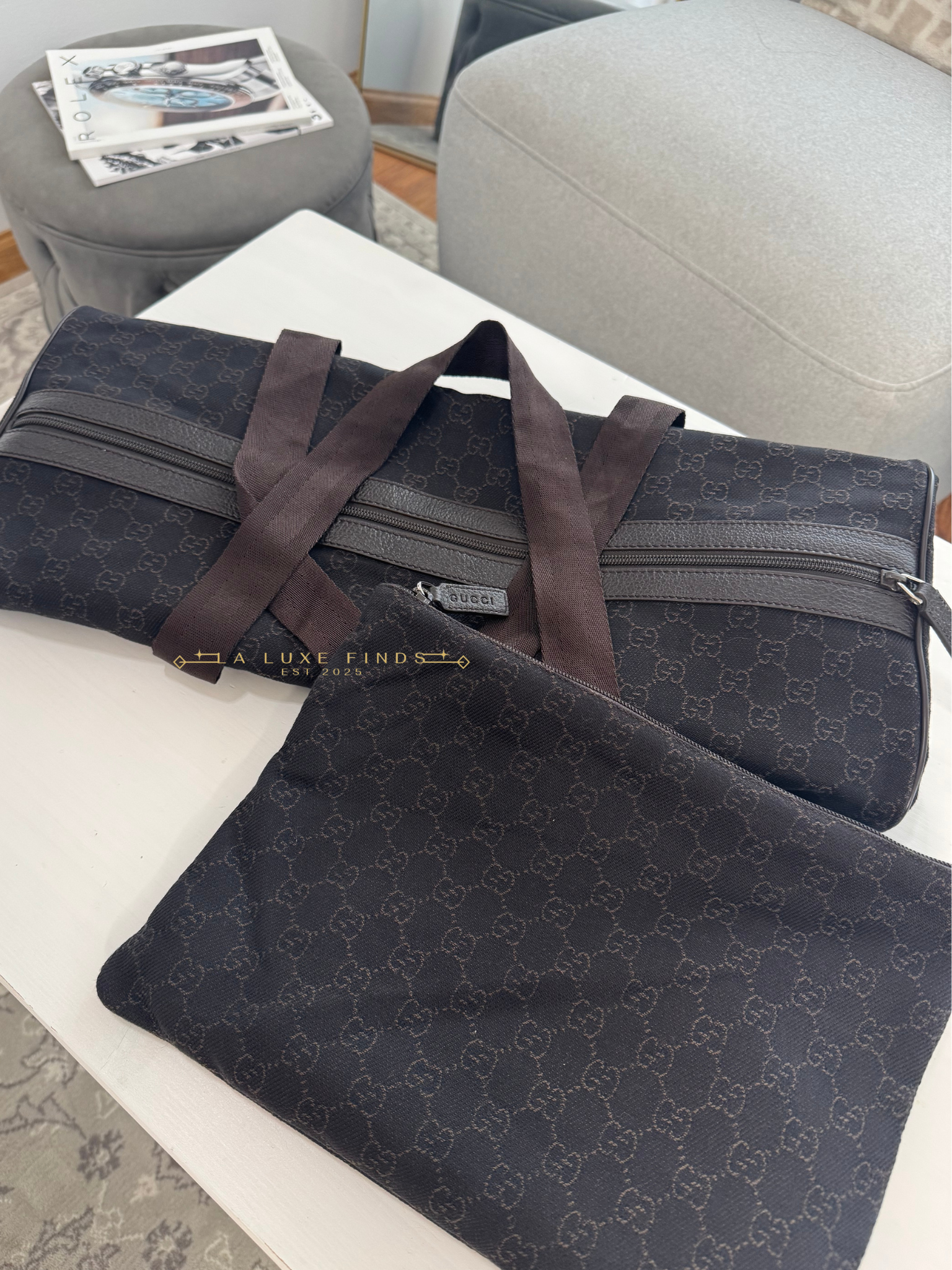 GUCCI Denim GG Canvas Collapsible Duffle Bag